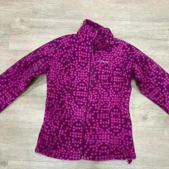 Columbia Full Zip Fleece Fuchsia Pink Dot & Purple Size XS - Picture 1 of 5